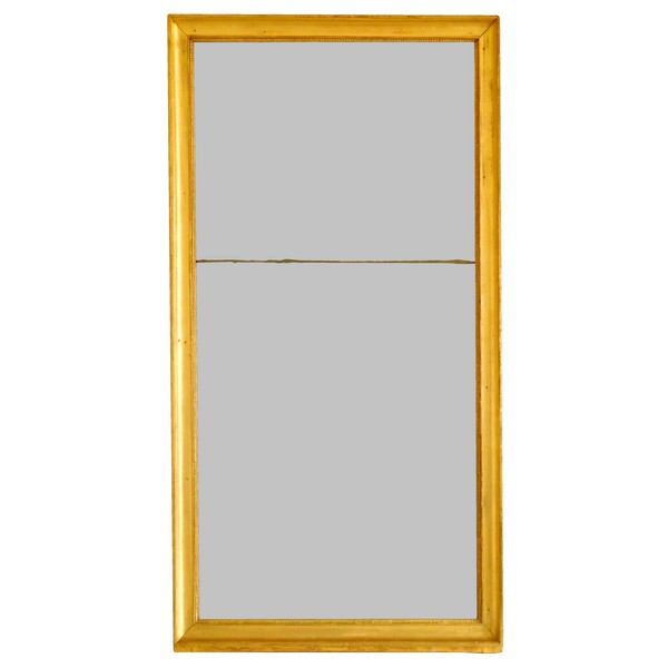 Miroir d'entre deux ou de cheminée d'époque Empire en bois doré, glace au mercure - 141cm x 76cm